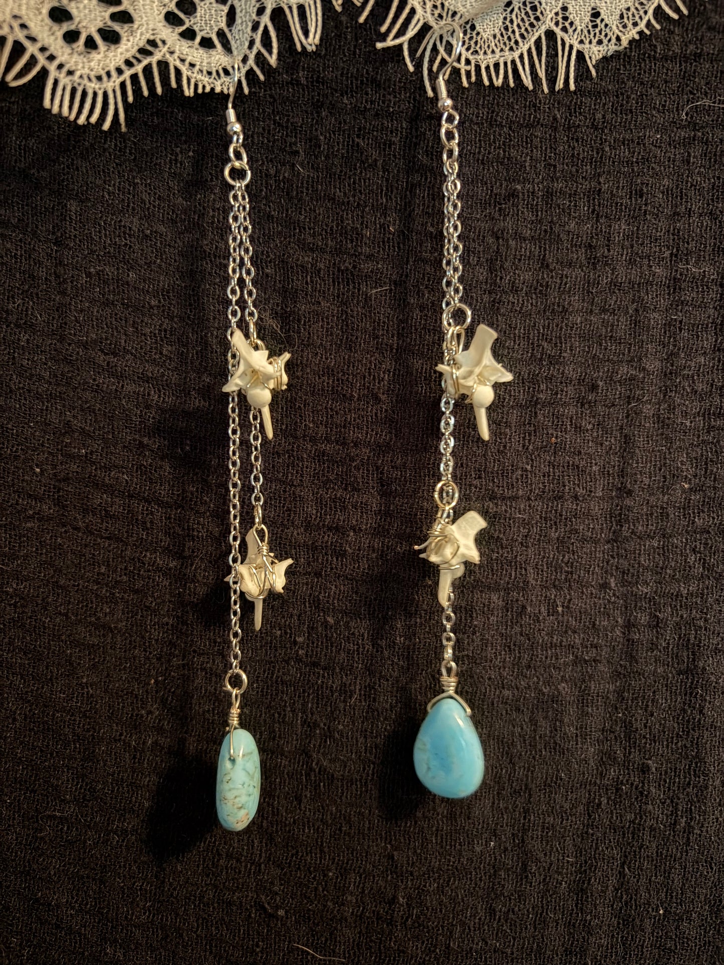 Dyed Howlite and Snake Vertebrae dangle VEE Ethereal earrings