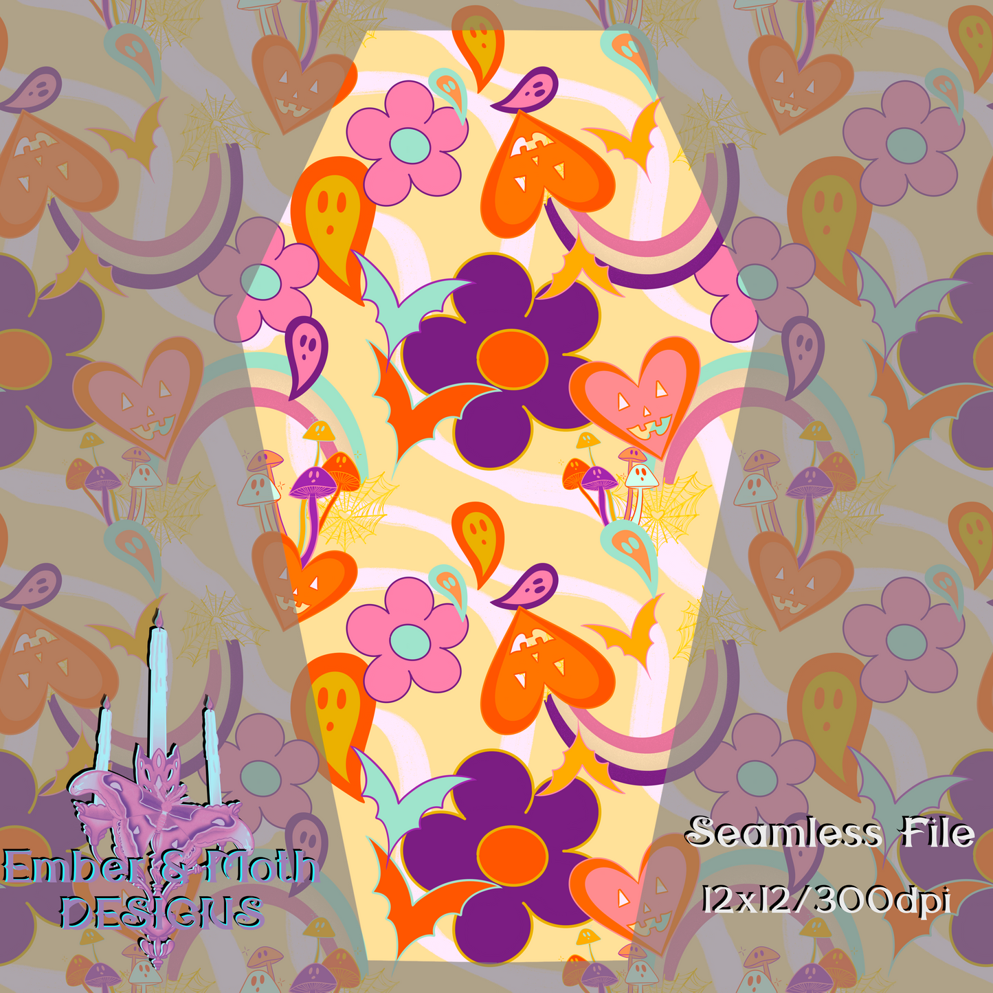 BUNDLE Groovy Halloween Seamless & PNG Hextober day 4