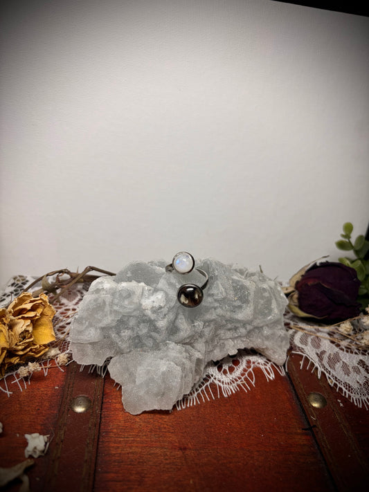 Rainbow Moonstone & Real Butterfly Wing ring ethereal EMR