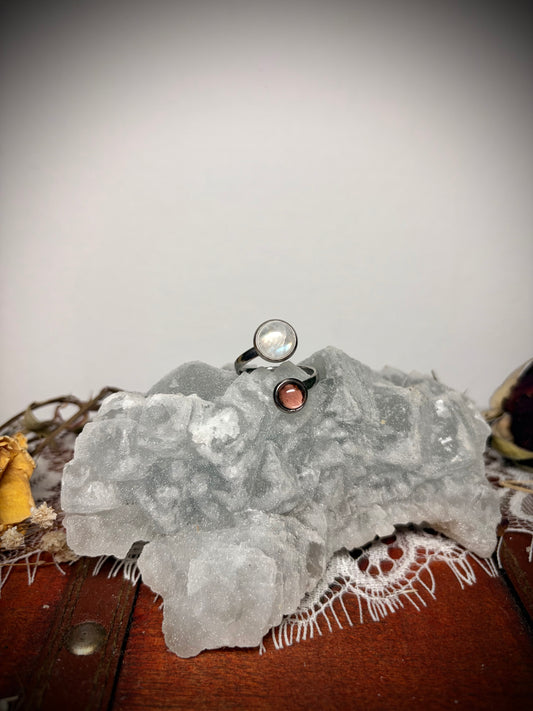 Rainbow Moonstone & Real Moth Wing ring ethereal EMR