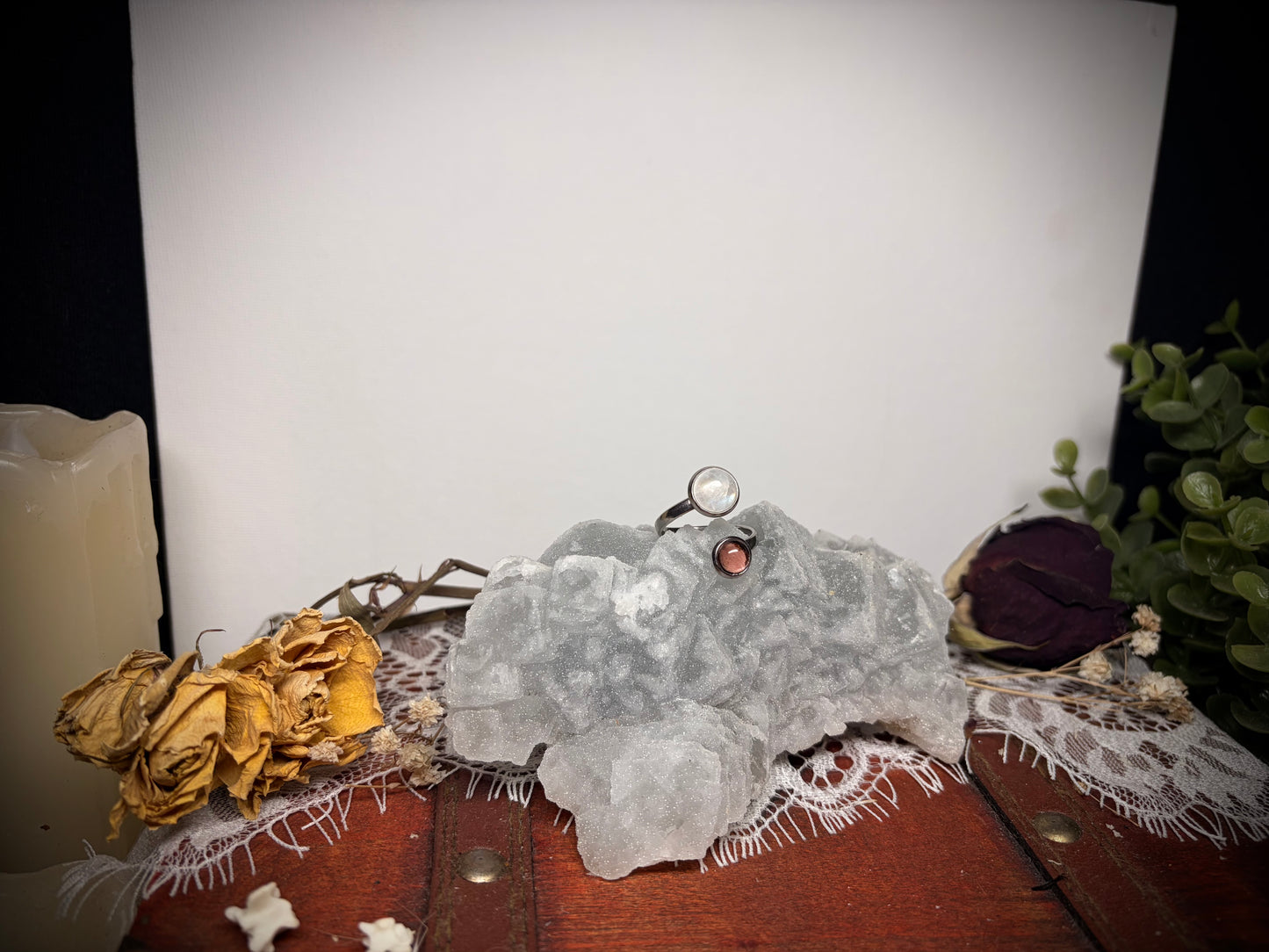 Rainbow Moonstone & Real Moth Wing ring ethereal EMR