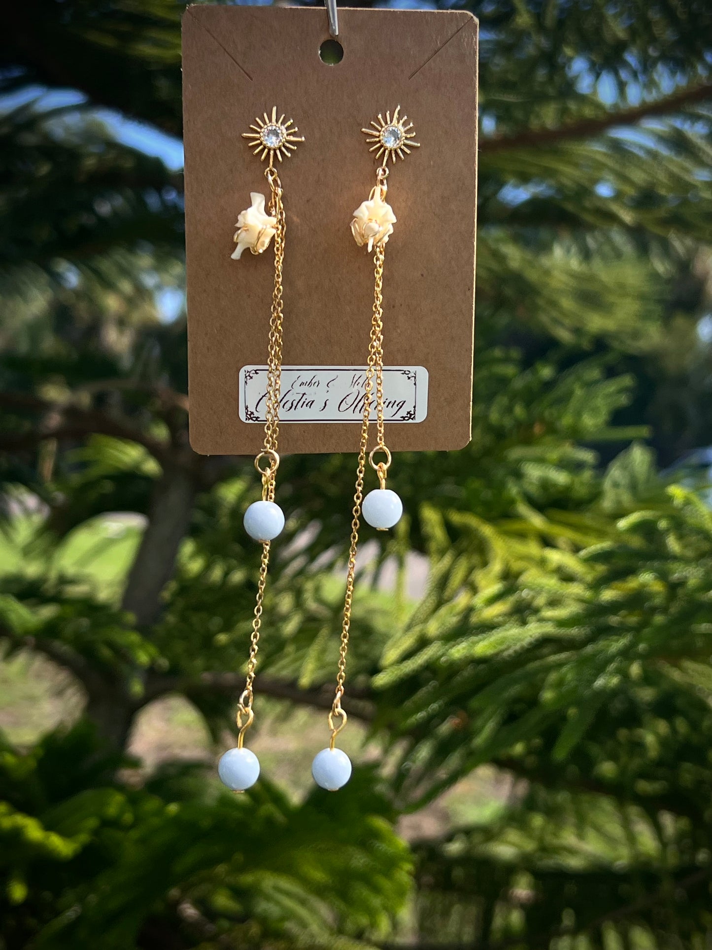 Celestia’s Offering Dangles in 18k gold plated 9.25 Sterling Silver VEE Ethereal earrings