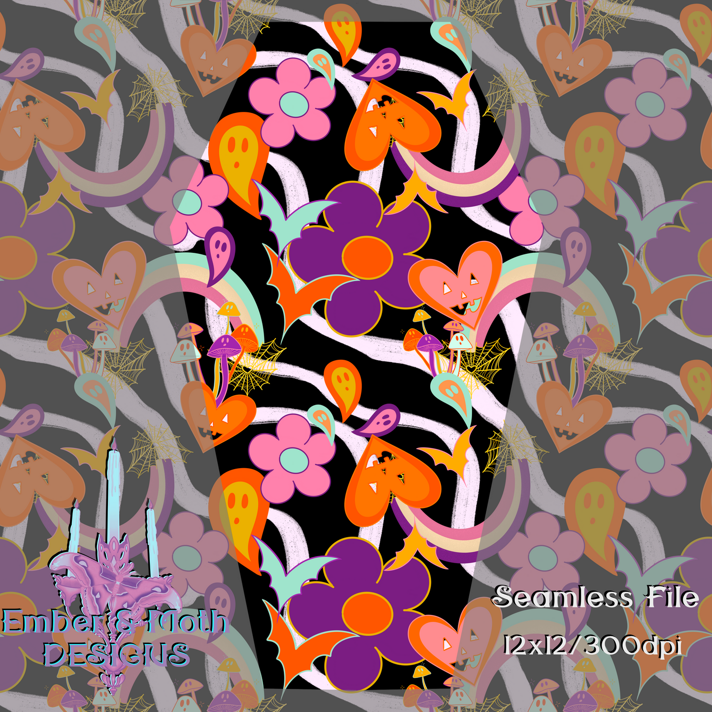BUNDLE Groovy Halloween Seamless & PNG Hextober day 4