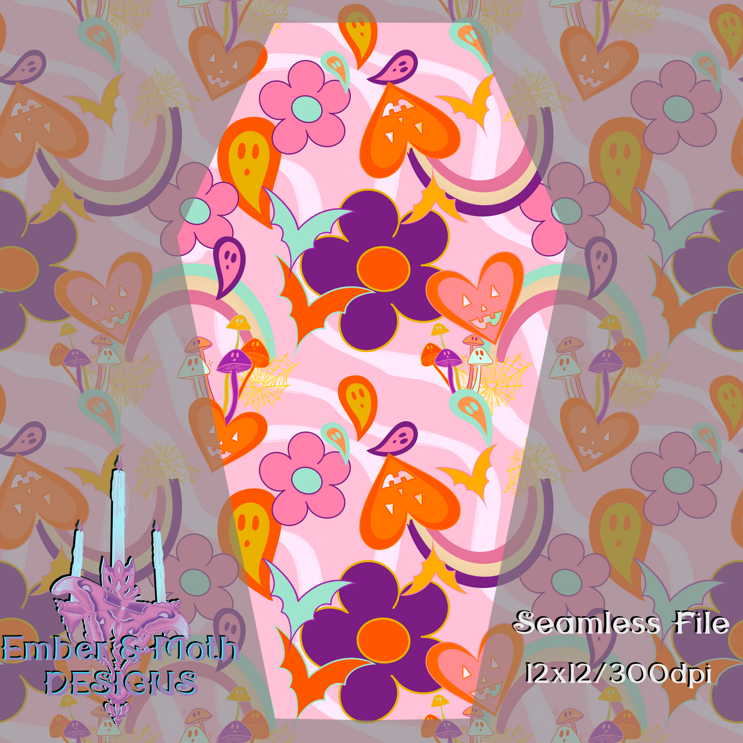BUNDLE Groovy Halloween Seamless & PNG Hextober day 4