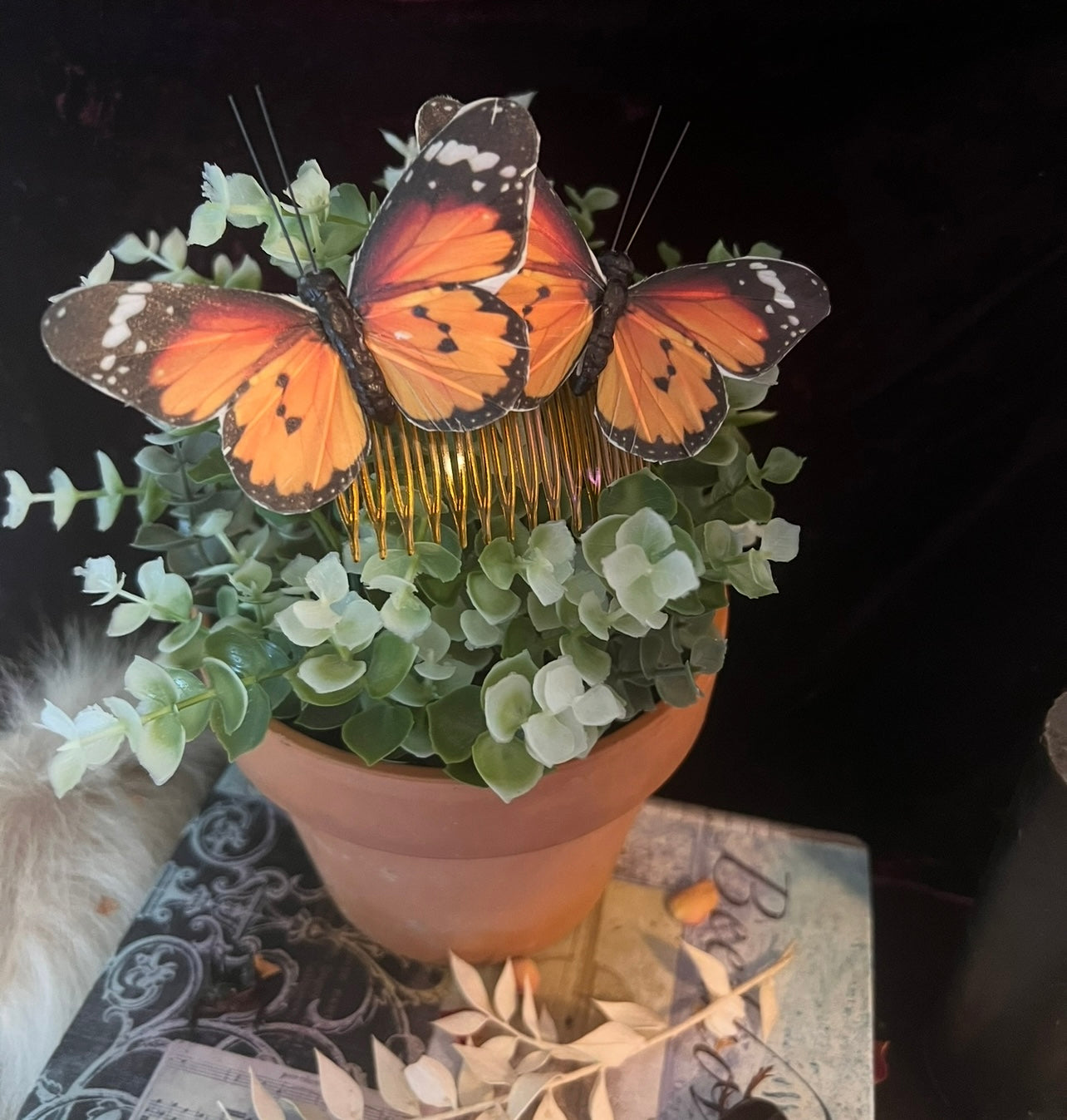 African Monarch Butterfly Hair Pin