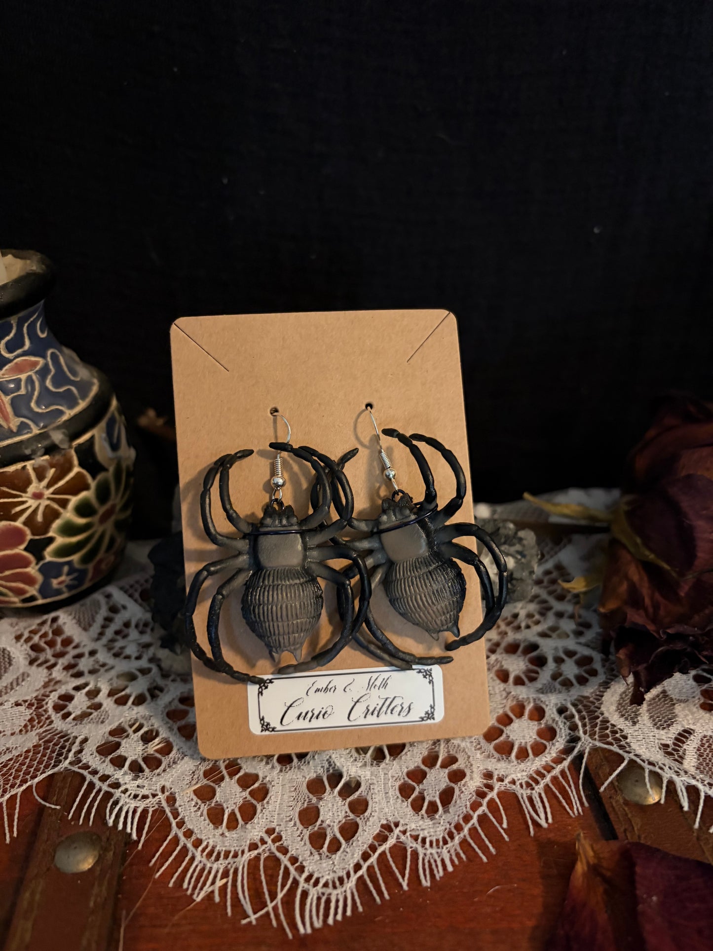 Curio Critter dangles in Spider Ethereal earrings