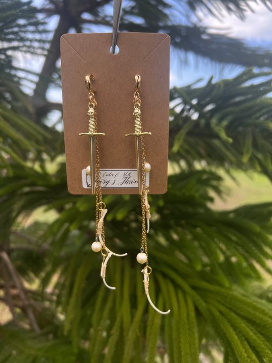 Ivory’s Throne Dangles in 18k gold plated 9.25 Sterling Silver VEE Ethereal earrings