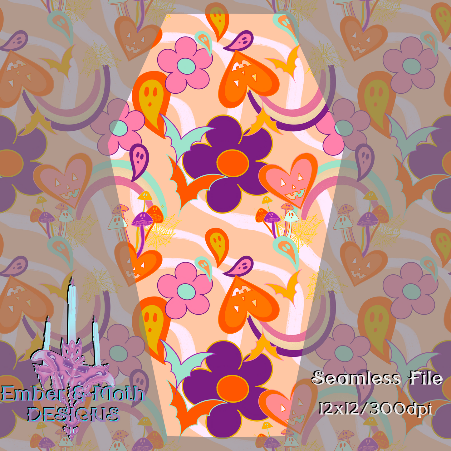 BUNDLE Groovy Halloween Seamless & PNG Hextober day 4