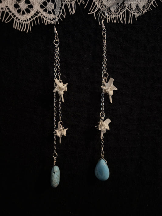 Dyed Howlite and Snake Vertebrae dangle VEE Ethereal earrings
